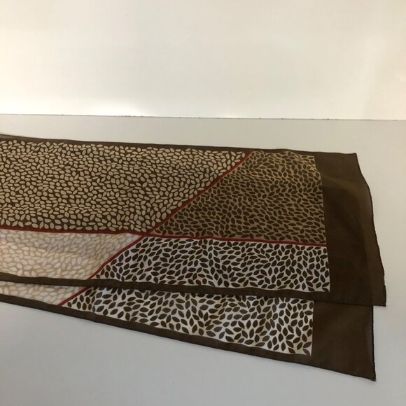 Vintage Brown Cream Rectangle Scarf Abstract Leaf Print 11.25 x 52in - Picture 5 of 5